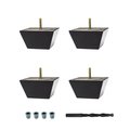 Architectural Products By Outwater 3 in x 3-7/8 in Espresso Hardwood Square Bun Foot, 4 Pack w/ 4 Free Insert Nuts and Drill Bit 3P5.11.00130